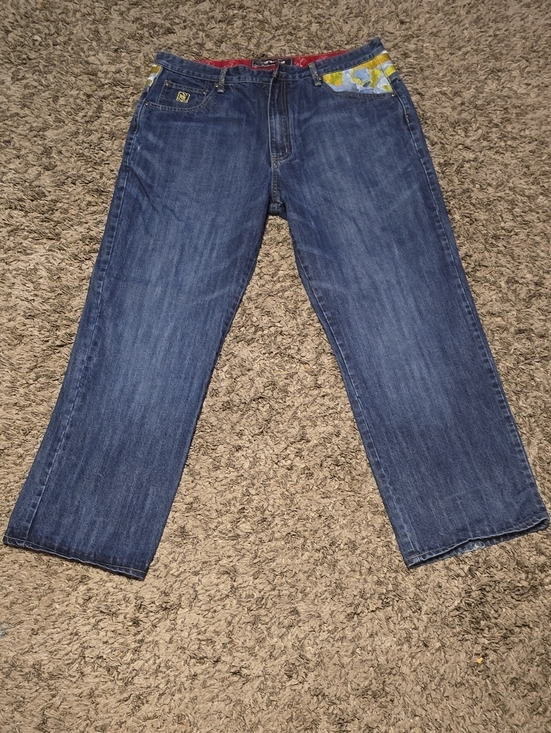 KANJI Other - Men's Dark Blue Relaxed Straight Jeans with Accent Trim (Button Broke)